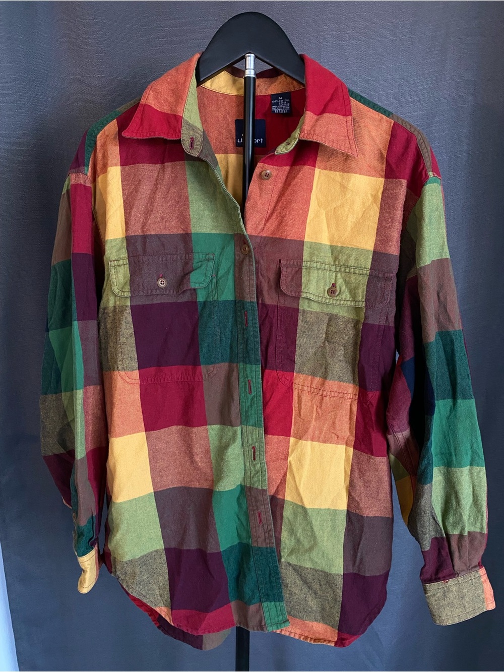 Lizsport Women’s Multicolor Plaid Long Sleeve Button-Down Fall Shirt Medium